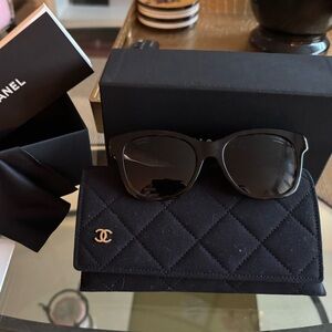 CHANEL Black Sunglasses with Quilted Wallet